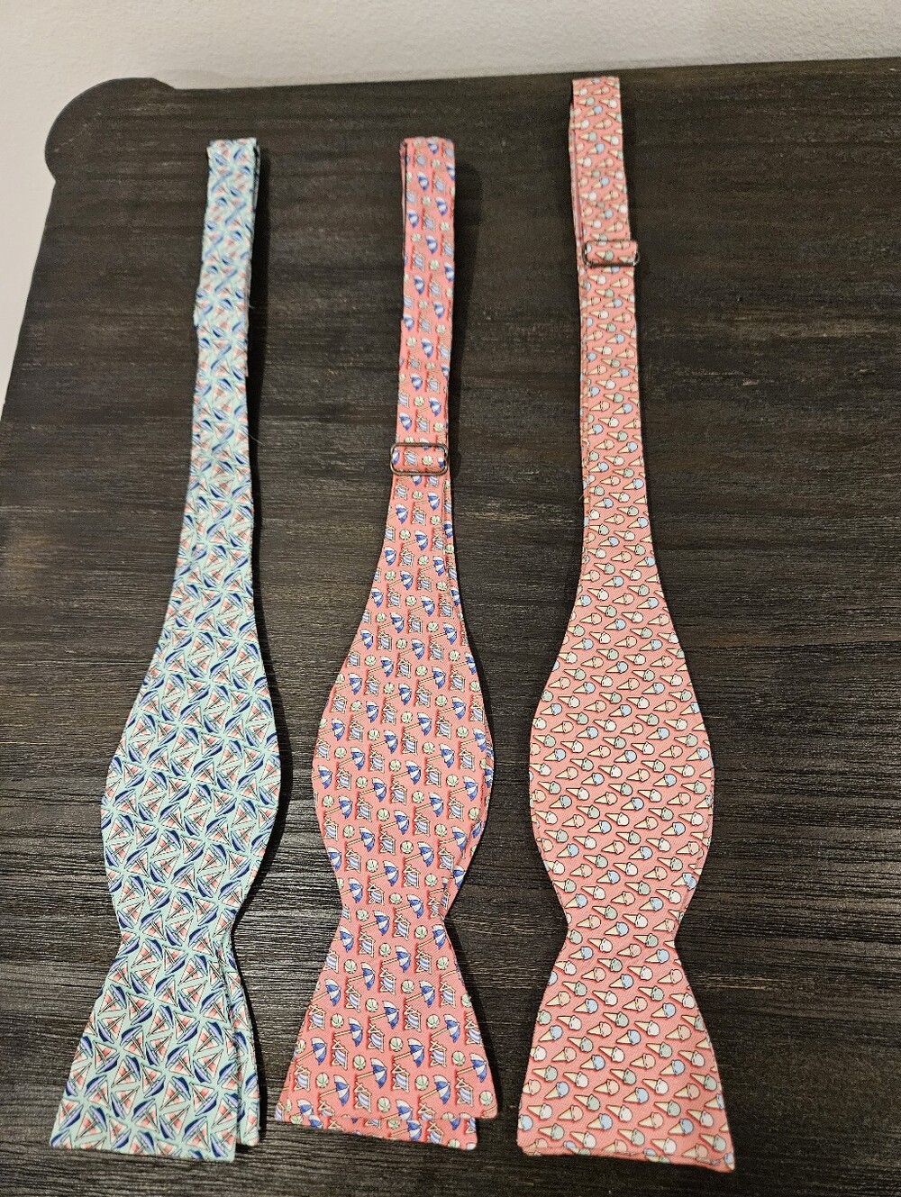 Vineyard Vines Coral and Light Blue Patterned Self-Tie Bow Ties - Set of 3